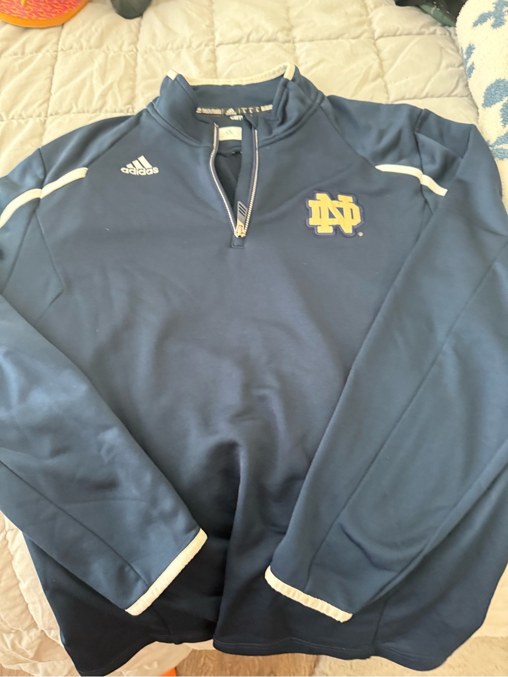 Notre Dame adidas Navy Zip-Front Climacool Pullover